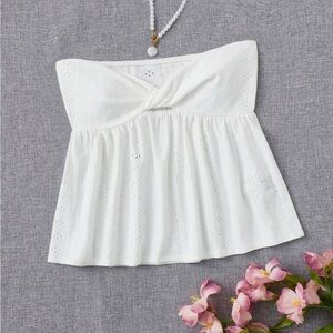SHEIN White Strapless Eyelet Top